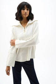 Sweater Knit Boxy Pullover With Zipped Collar