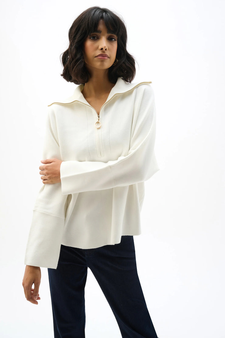 Sweater Knit Boxy Pullover With Zipped Collar