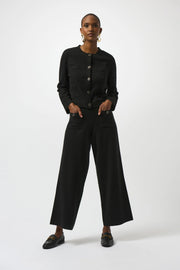 Sweater Knit Crew Neck Button-Front Jacket