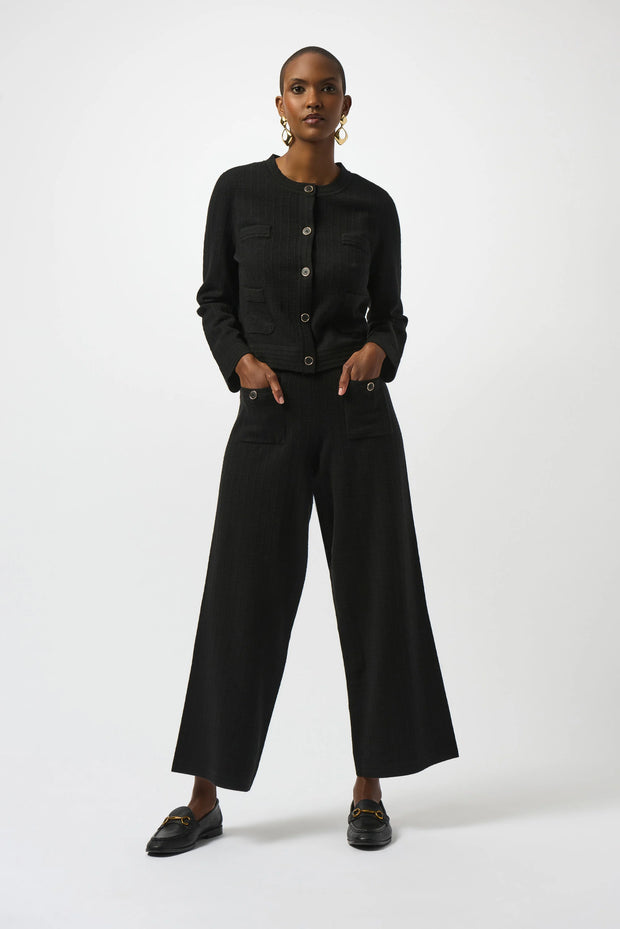 Sweater Knit Crew Neck Button-Front Jacket