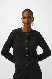 Sweater Knit Crew Neck Button-Front Jacket