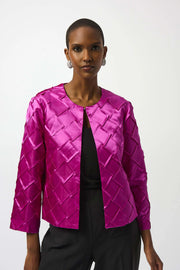 Textured Satin Collarless Jacket