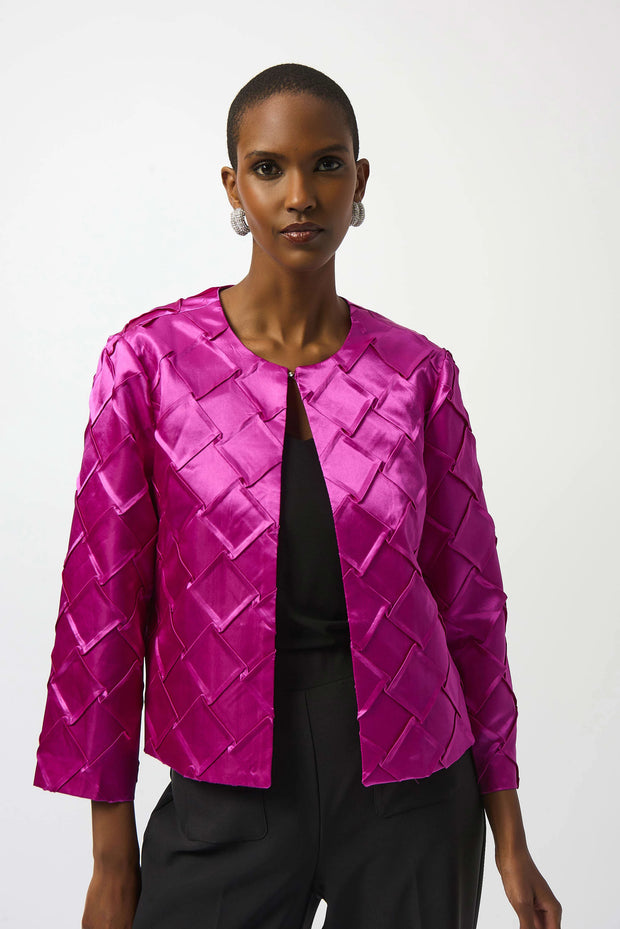 Textured Satin Collarless Jacket