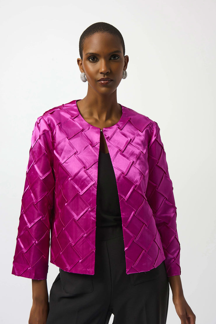 Textured Satin Collarless Jacket