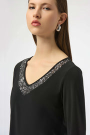 Silky Knit Straight Top With Sequins Detail