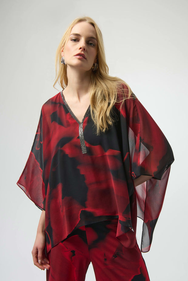 Chiffon Abstract Print Poncho Top