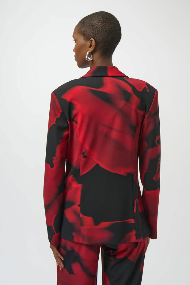 Silky Knit Abstract Print Straight Blazer