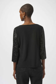 Sequined Knit and Silky Knit Straight Top