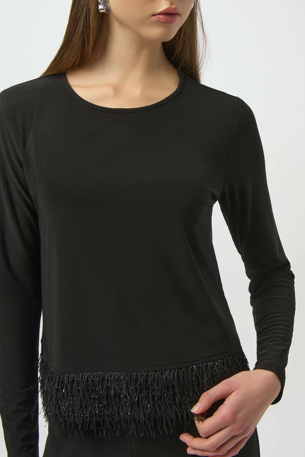 Silky Knit Top with Novelty Fringe Hem