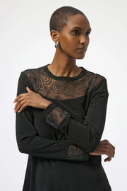 Silky Knit & Soutache Mesh Fitted Tunic