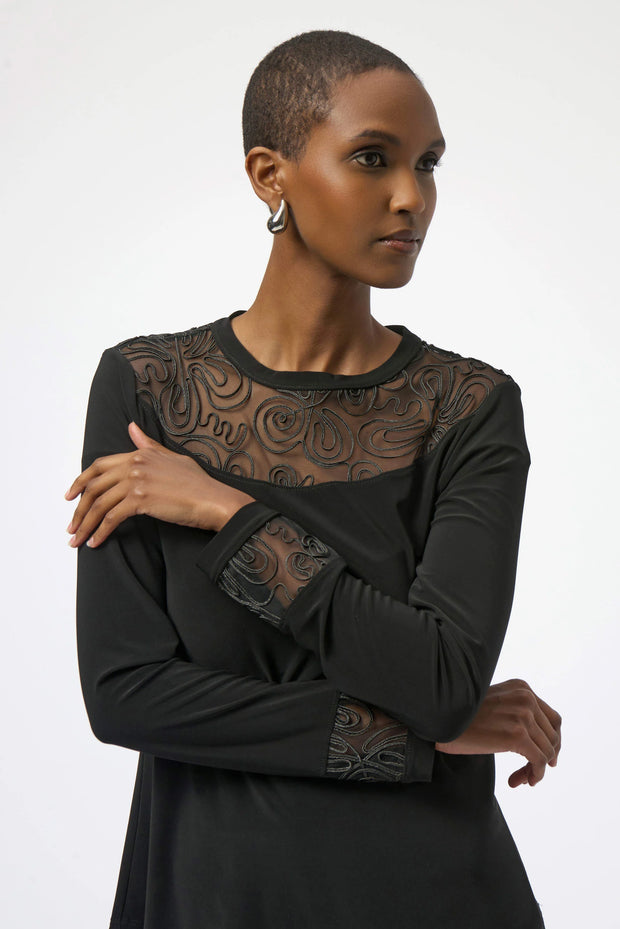 Silky Knit & Soutache Mesh Fitted Tunic