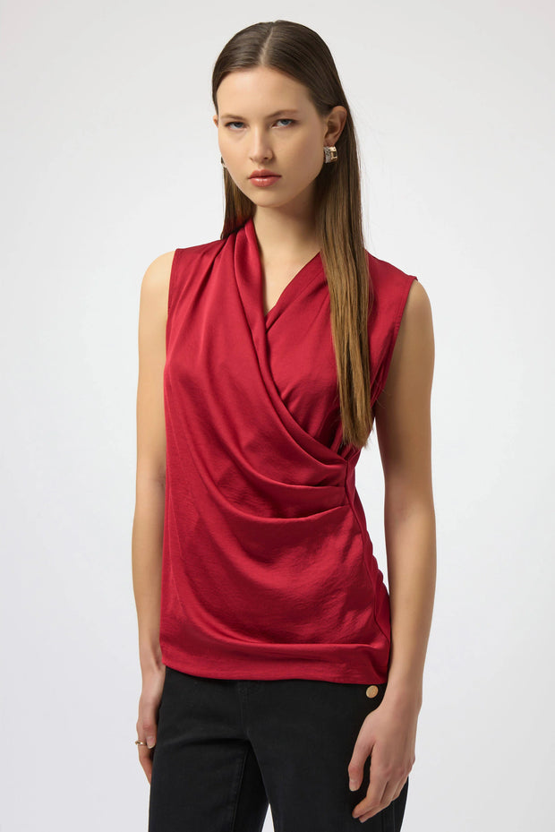 Recycled Satin & Silky Knit Sleeveless Wrap Top