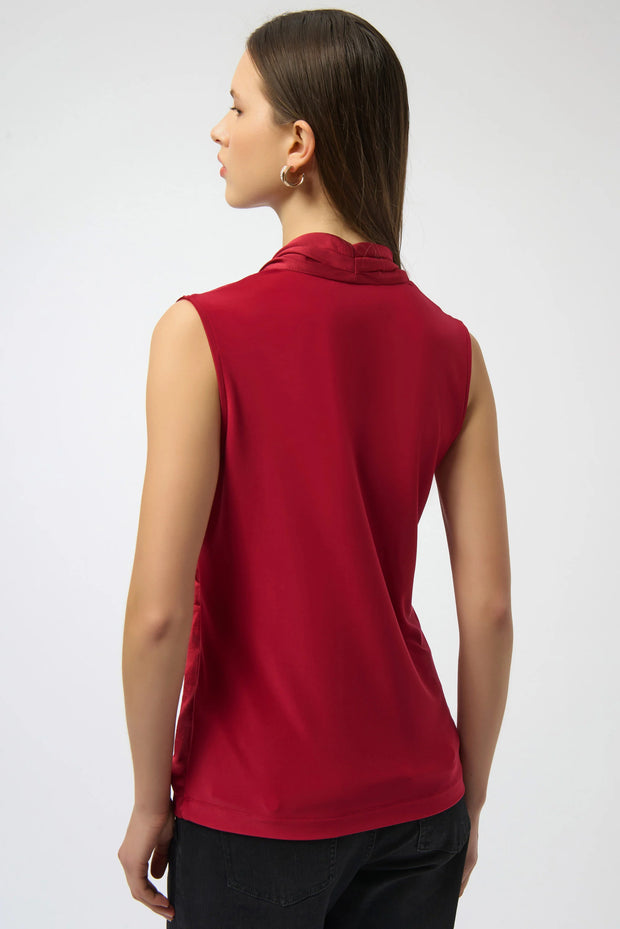 Recycled Satin & Silky Knit Sleeveless Wrap Top
