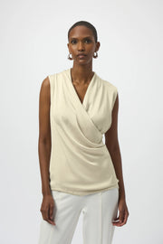 Recycled Satin & Silky Knit Sleeveless Wrap Top