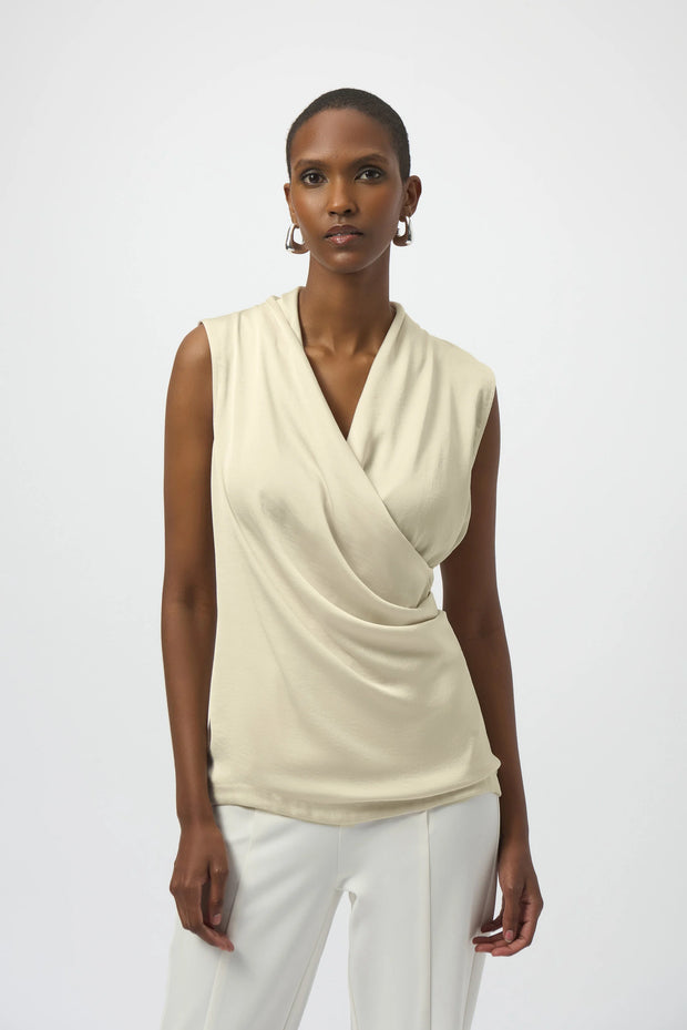 Recycled Satin & Silky Knit Sleeveless Wrap Top