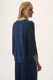 Signature | Silky Knit Straight Top with Pleated Chiffon Sleeves