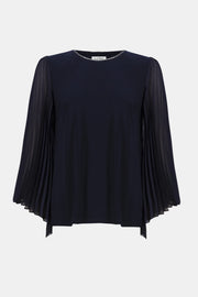 Signature | Silky Knit Straight Top with Pleated Chiffon Sleeves