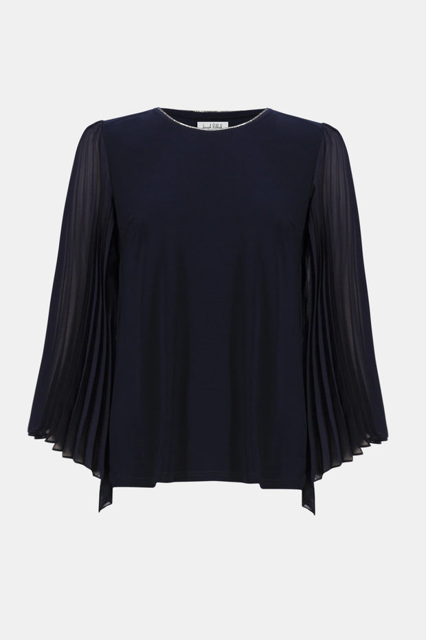Signature | Silky Knit Straight Top with Pleated Chiffon Sleeves