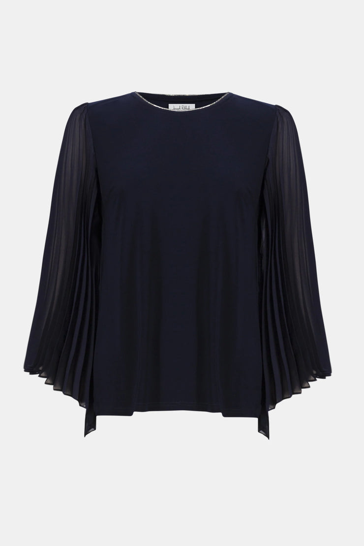 Signature | Silky Knit Straight Top with Pleated Chiffon Sleeves