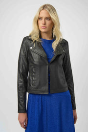 Foiled Faux Suede Fitted Jacket with Rhinestones