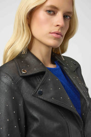 Foiled Faux Suede Fitted Jacket with Rhinestones