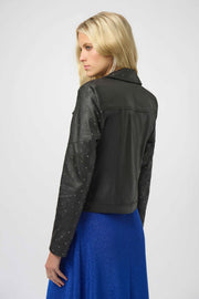 Foiled Faux Suede Fitted Jacket with Rhinestones