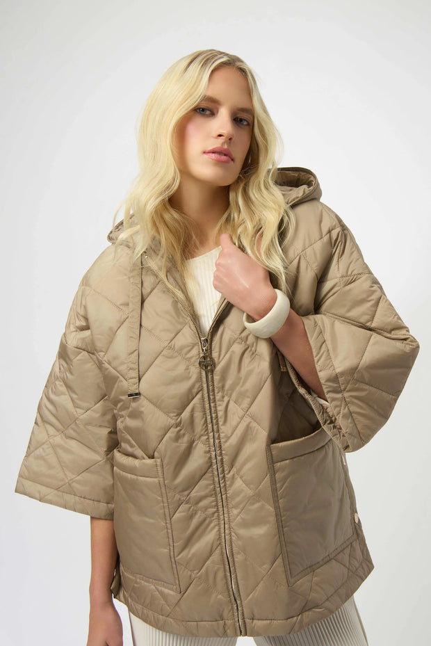 Woven Diamond Quilt Hooded Jacket