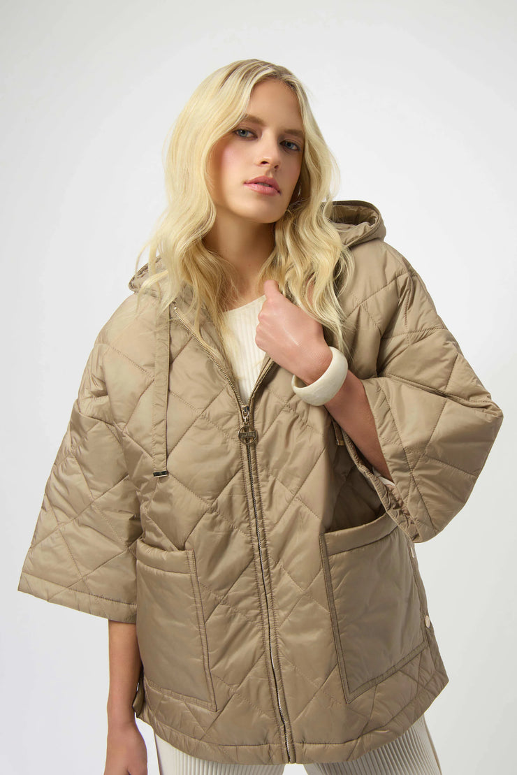 Woven Diamond Quilt Hooded Jacket