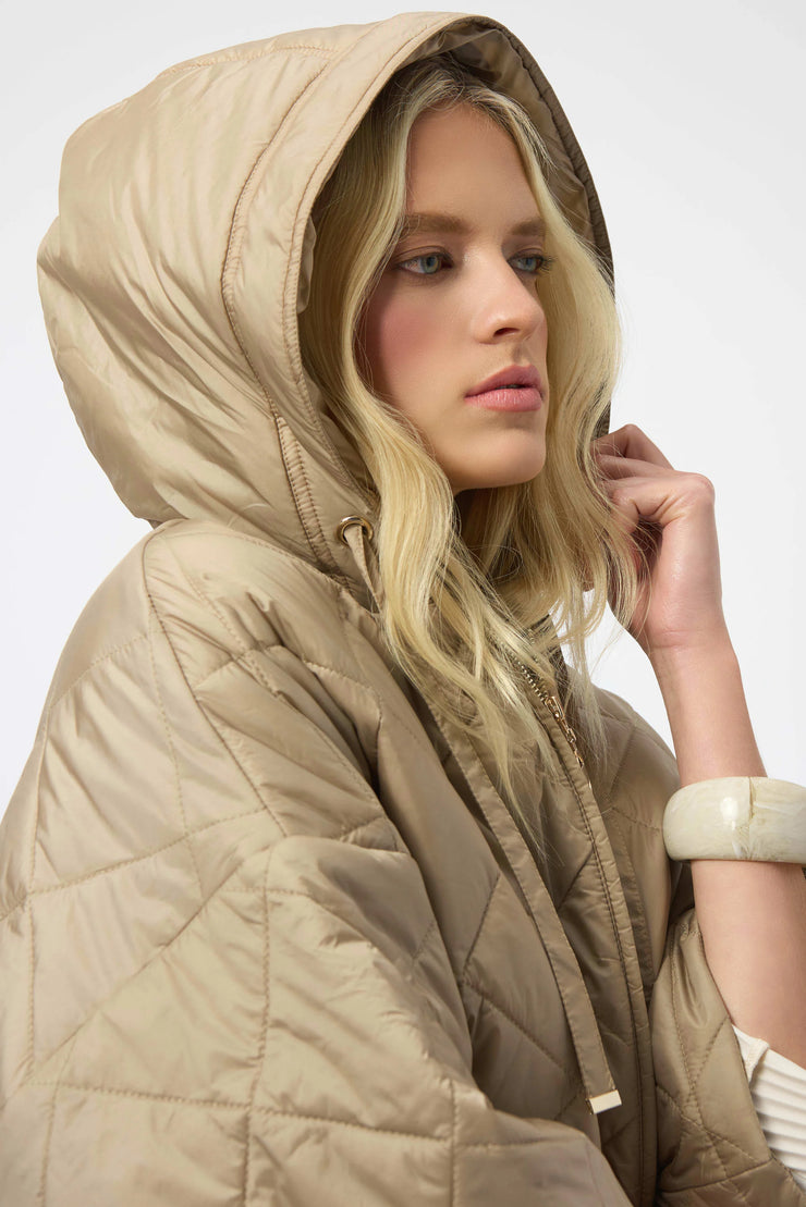 Woven Diamond Quilt Hooded Jacket