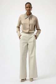 Satin Button-Front Blouse with Embellished Collar