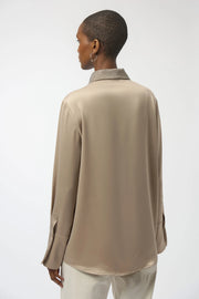 Satin Button-Front Blouse with Embellished Collar