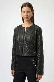 Foiled Faux Suede Diamond Quilt Studded Jacket