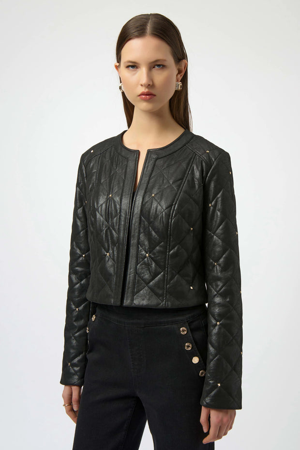 Foiled Faux Suede Diamond Quilt Studded Jacket