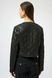 Foiled Faux Suede Diamond Quilt Studded Jacket