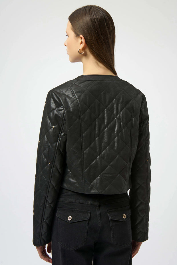 Foiled Faux Suede Diamond Quilt Studded Jacket