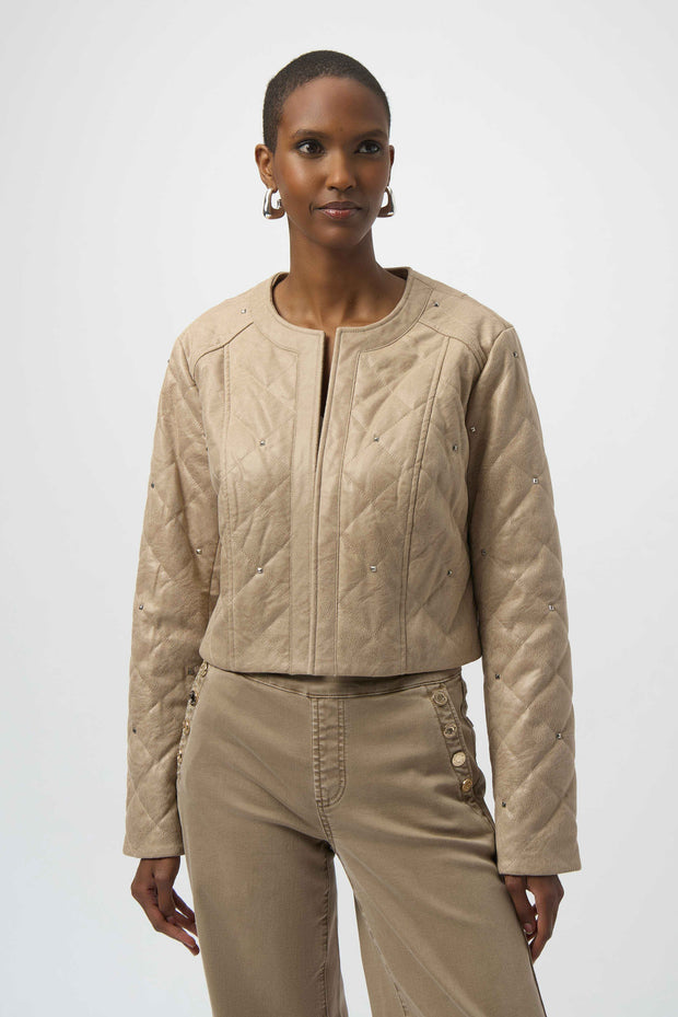 Foiled Faux Suede Diamond Quilt Studded Jacket