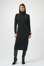 Sequined Sweater Knit Turtleneck Sheath Dress