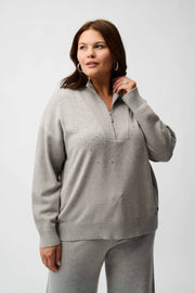 Sweater Knit Mock Neck Pullover with Rhinestones
