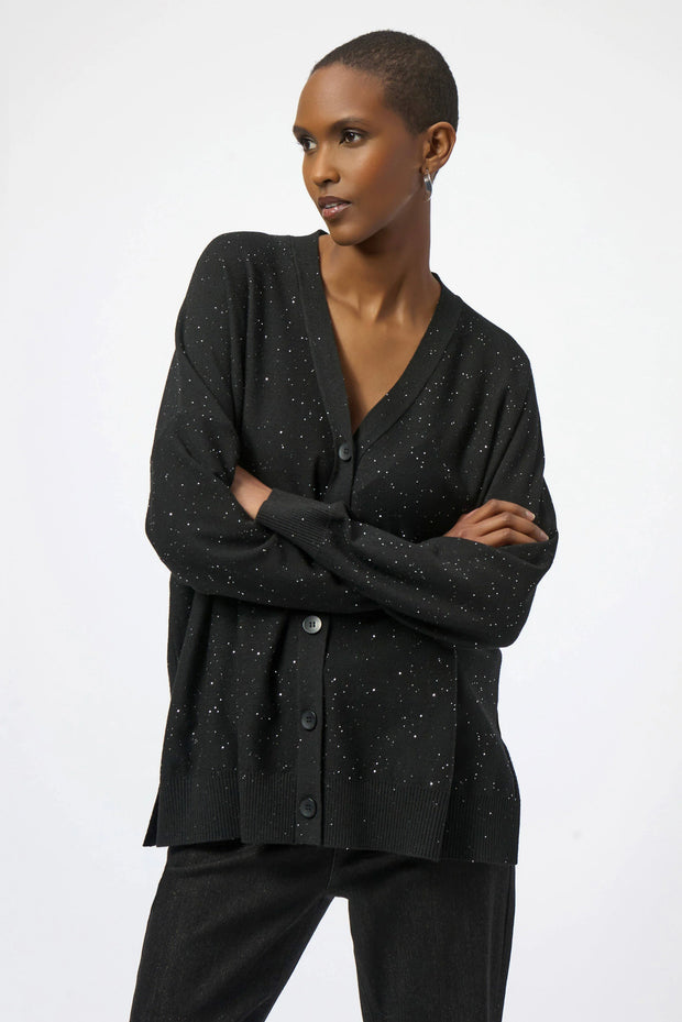 Sequined Sweater Knit Button-Front Cardigan