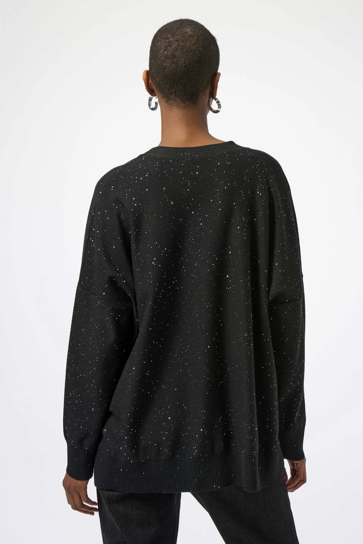 Sequined Sweater Knit Button-Front Cardigan