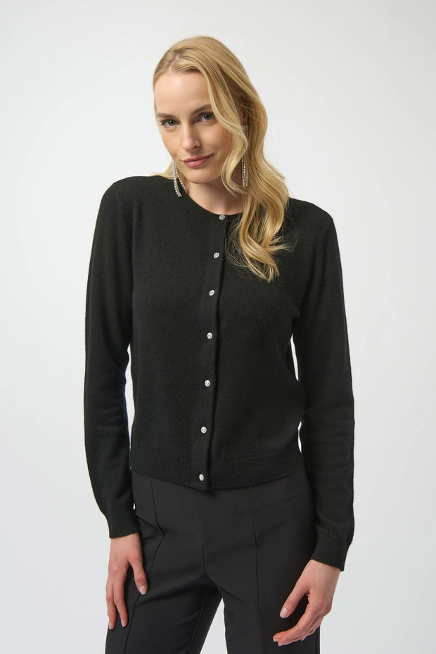 Cashmere Button-Front Crew Neck Cardigan