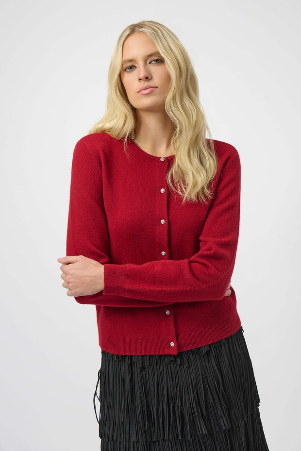 Cashmere Button-Front Crew Neck Cardigan