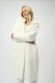 Feather Yarn and Faux Fur Sweater Coat