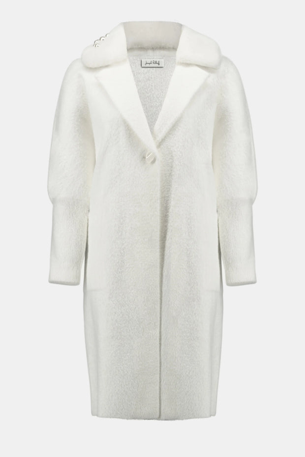 Feather Yarn and Faux Fur Sweater Coat
