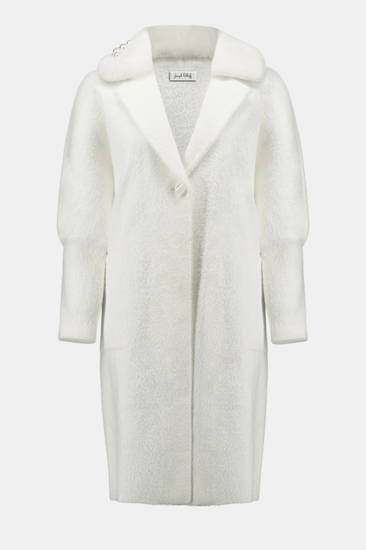 Feather Yarn and Faux Fur Sweater Coat