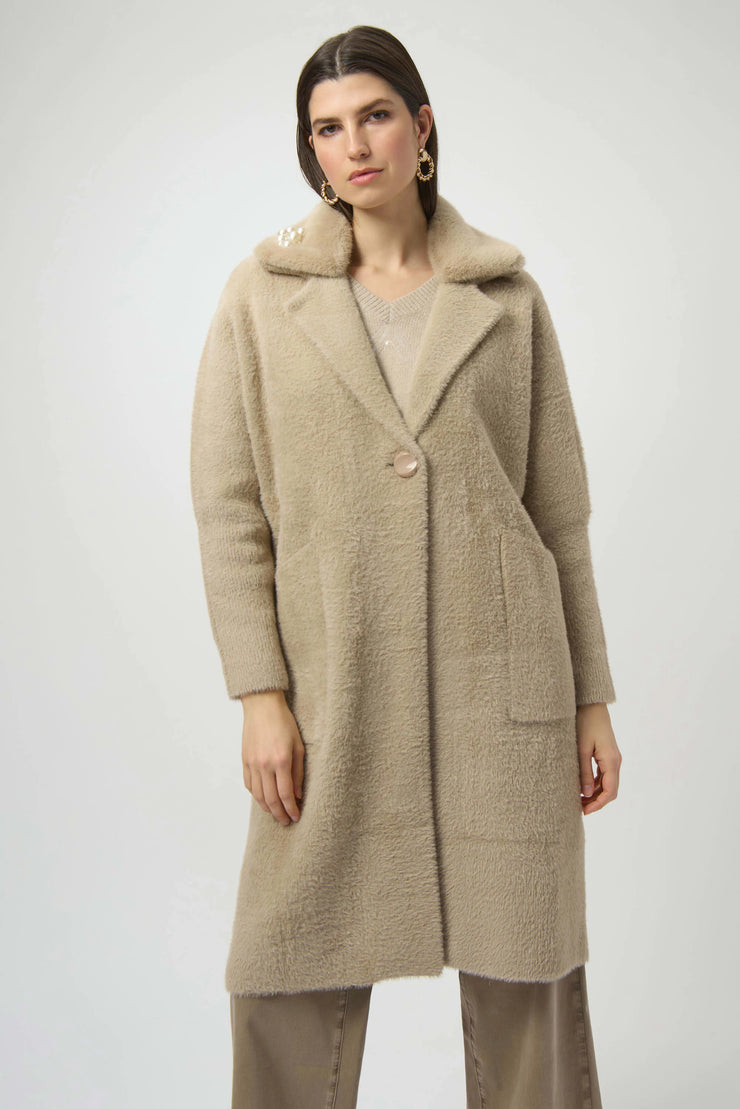Feather Yarn and Faux Fur Sweater Coat