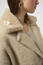 Feather Yarn and Faux Fur Sweater Coat