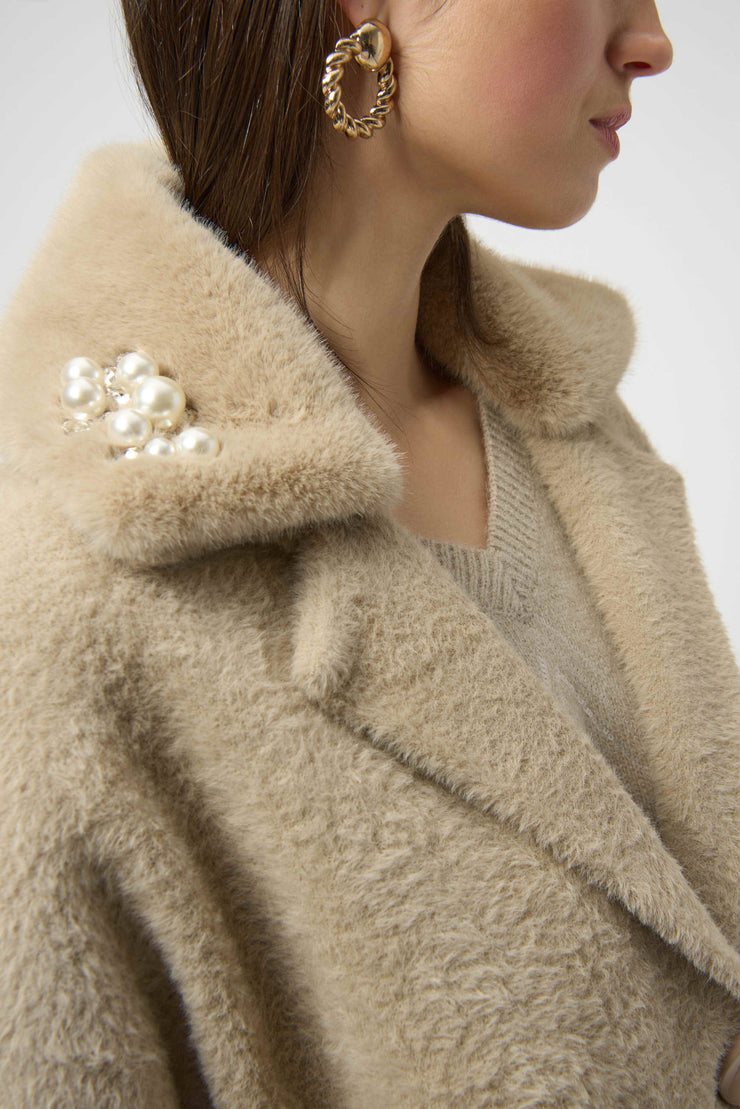 Feather Yarn and Faux Fur Sweater Coat