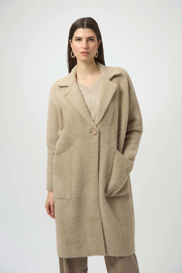Feather Yarn and Faux Fur Sweater Coat