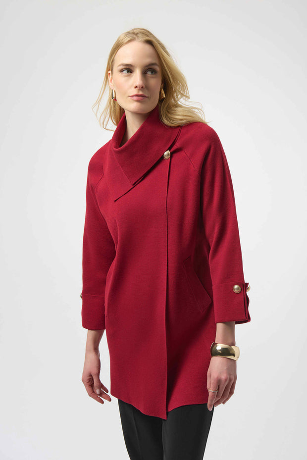 Sweater Knit Coat with Overlap Collar